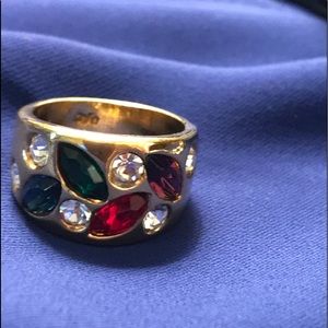 Multi-colored gold ring; glass stones Size 7